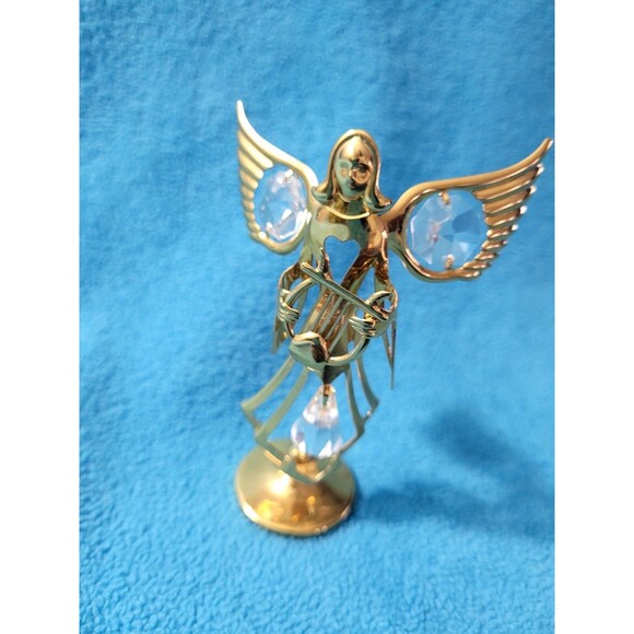 Vintage 1996 Austrian Crystal Angel w/Harp 24k Gold Plated Mascot Int'l - Picture 8 of 11